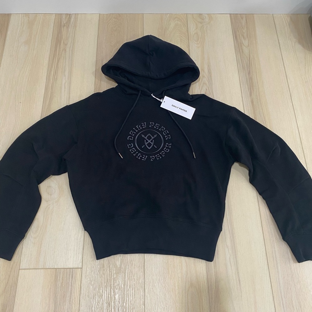New Womens Daily Paper Poppy Hoodie Logo Print Black Size Small NWT